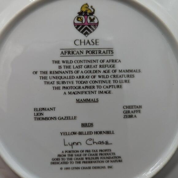 Lynn Chase Plate African Portraits Cheetah Luncheon Dinner 9 Inch Safari 1990s - Picture 4 of 10